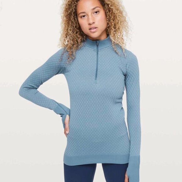 Lululemon Shirt Women's 8 Medium Blue Rest Less Half Zip Pullover Quilted Thumbh - Picture 1 of 10